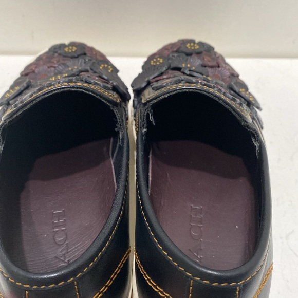COACH “Tea Rose” Women’s Black Leather Floral Appliquéd Slip-on Sneakers (Sz:6B) - Picture 6 of 12